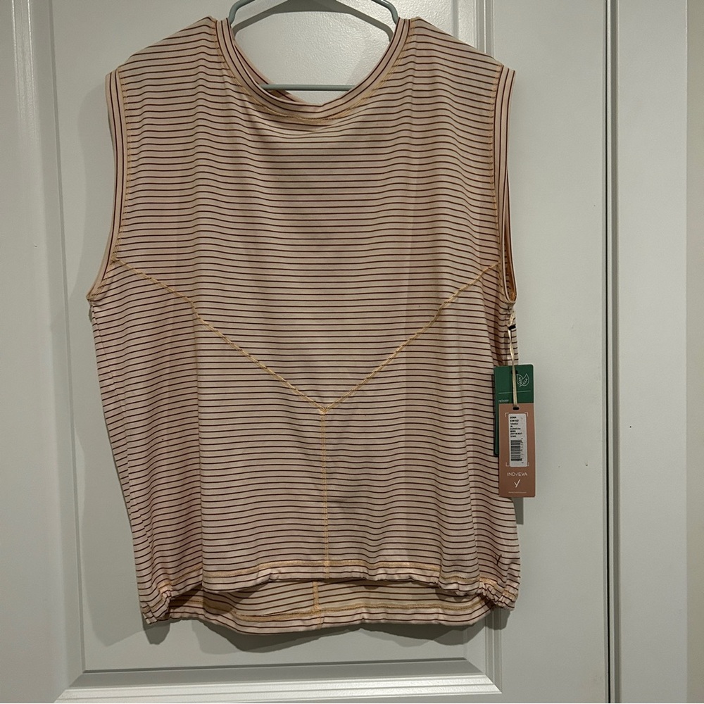 Indyeva Striped Sleeveless Top - beige & brown size XL